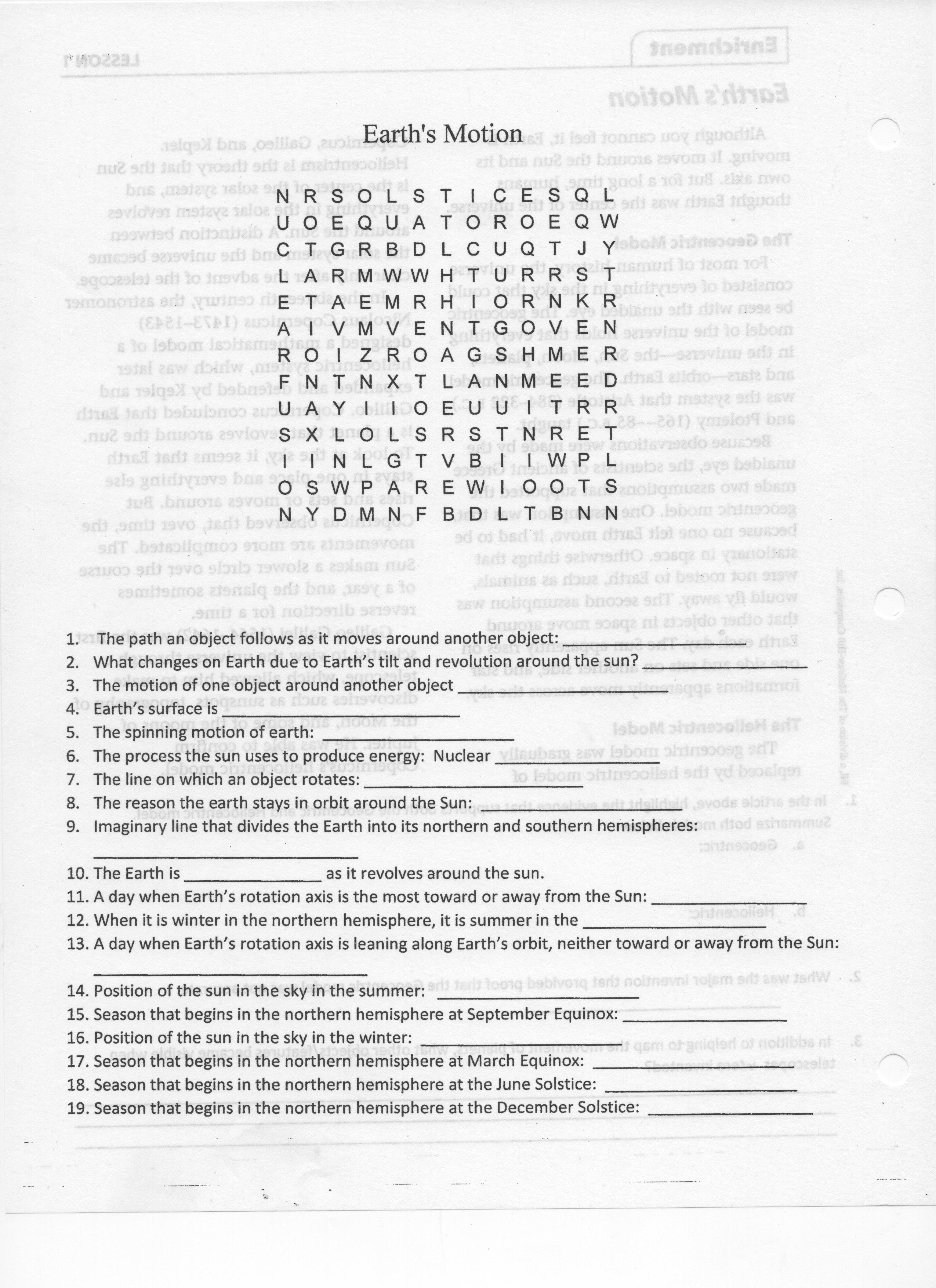 Bill Nye Earths Seasons Worksheet Answers Preschool Printable Sheet